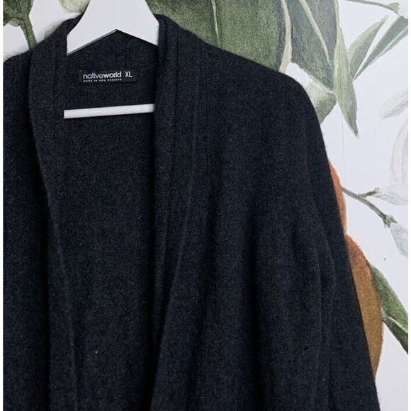 Native World New Zealand Possum Merino Wool Knit Dark Gray Open Cardigan Sweater - Picture 3 of 6